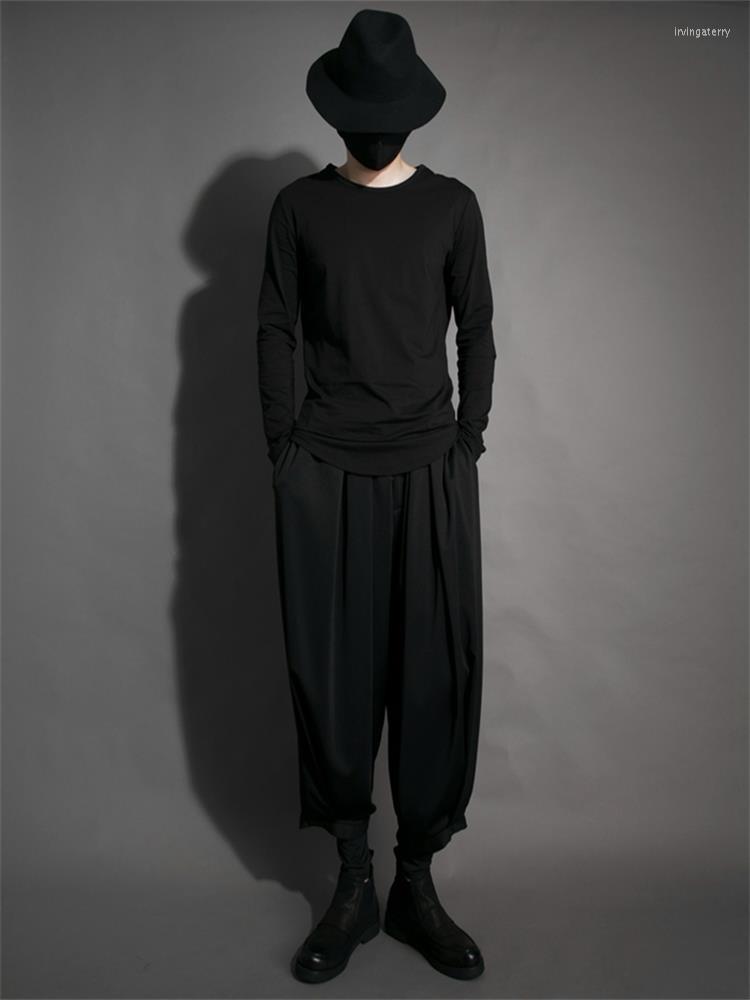 

Men' Pants Men' Classic Dark Wind Personality Fashion Youth Loose Pleat Wide Leg Harlan Large Size Nine Minute, Black