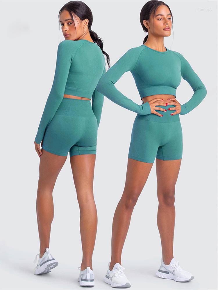 

Women' Tracksuits 2PCS/Set Seamless Active Wear Outfit Suit Women Long Sleeves Shorts Tight Hip Lift Sexy Breathable Sports Suits Running, Red