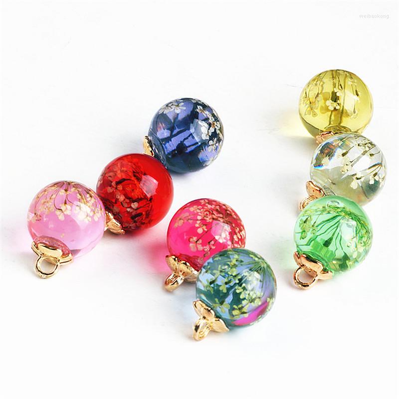 

Pendant Necklaces 10pCs 18 24mm Transparent Clear Floral Resin Round Flower Beaded Charms Fit Earring Necklace Bracelet Ornaments