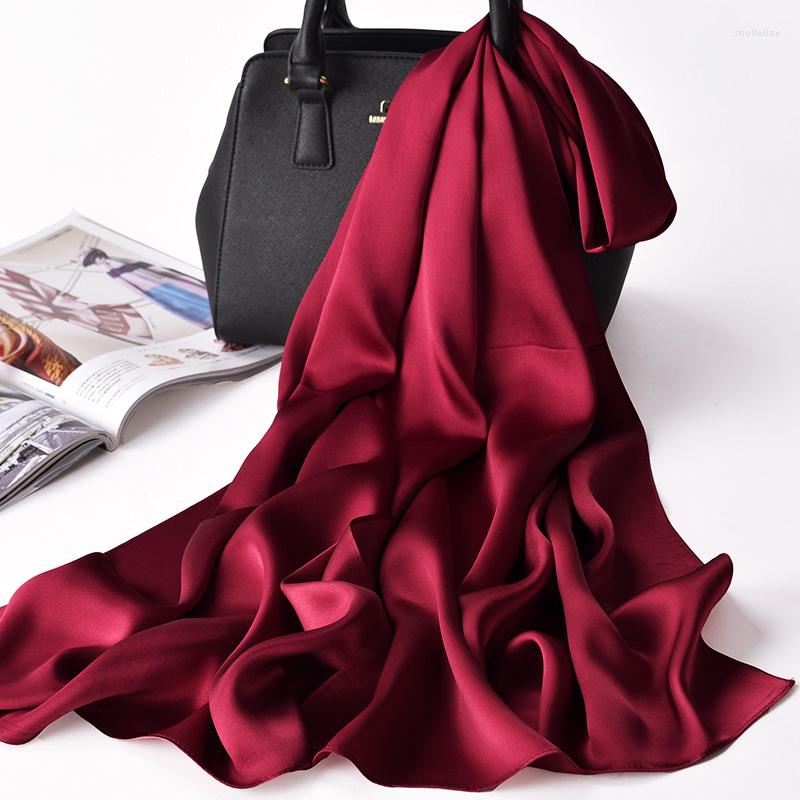 

Scarves Natural Silk Scarf Women Red Satin Neckscarf Spring Foulard Femme Shawls Wraps Bufanda Real Pure Long 175x55cm