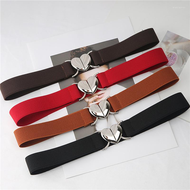 

Belts 2022 Women Elastic Love Heart Metal Buckle Waist Dress Coat Sweater Decorative Elegant Exquisite Waistband Accessories, Black