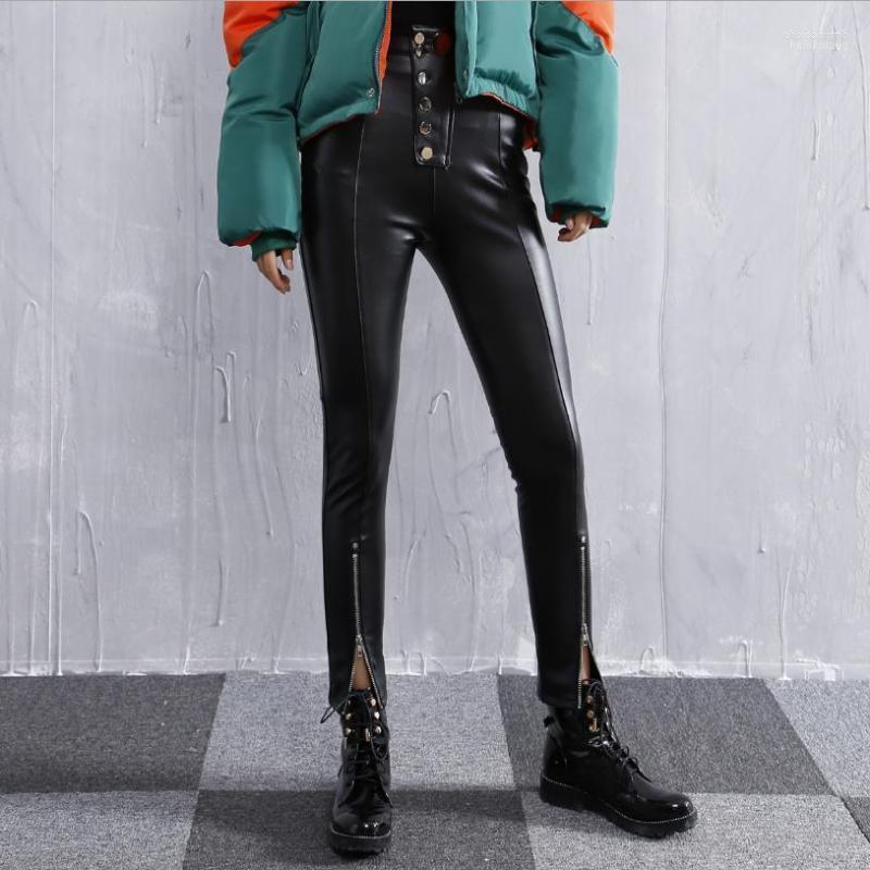 

Women' Pants Women' & Capris Fashion Brand Pu Leather Winter Autumn Spring High Quality Plus Velvet Warm Slim Pencil Wj2772 Dropship, Black