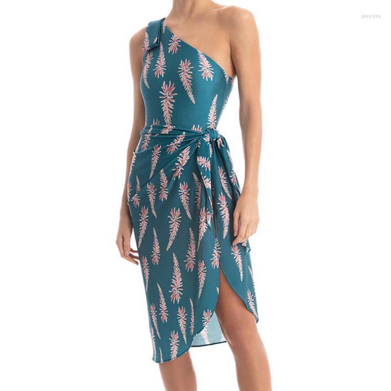 

Women' Swimwear Women' Blue One-shoulder Bikinis Printed Swimsuit Push Up Sexy Dress Vintage Bathing Suit Cover-ups Summer Beachwear, Sky blue