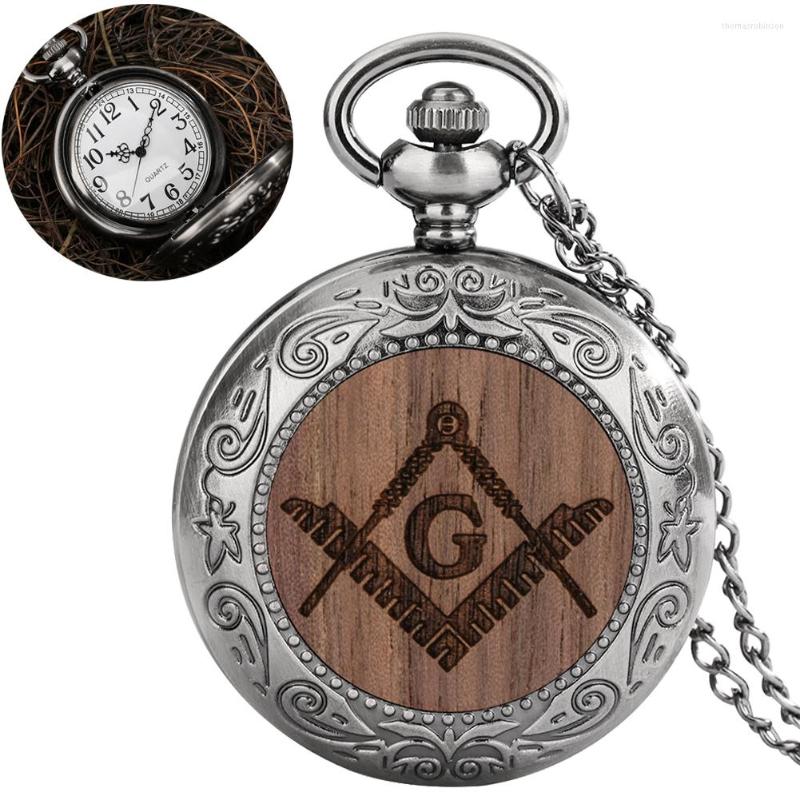 

Pocket Watches Freemason Watch Silver Men's Quartz Masonic Logo Pendant Practical Ladies Necklace Clock Exquisite Souvenir Gifts, Beech
