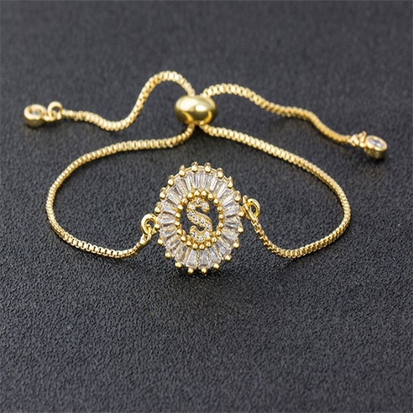 

Tidy A-Z Cubic Zircon Letter Charm Bracelets Adjustable Women Couple Jewelry Gift Bracelet AE484
