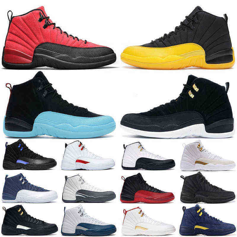 

men Outdoor shoes jumpman 12s 12 Reverse Flu Game Royal Triple black White University Gold Indigo Gamma Blue mens trainers sports, Box