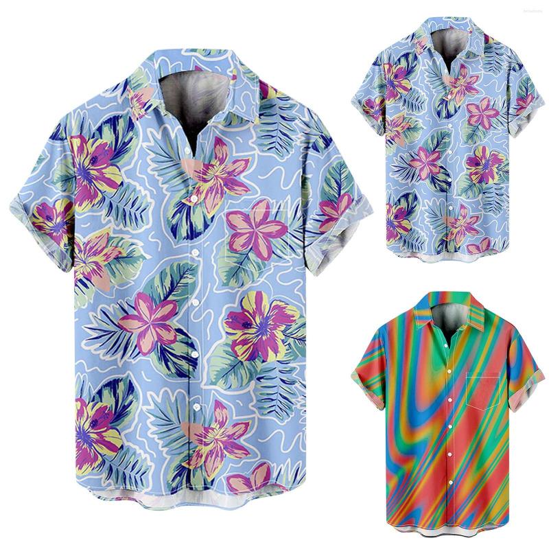 

Men's Casual Shirts Fashion And Leisure Plus Size Men 3D Digital Printing Buckle Lapel Short Sleeve Shirt Turndown Collar Top, Blue