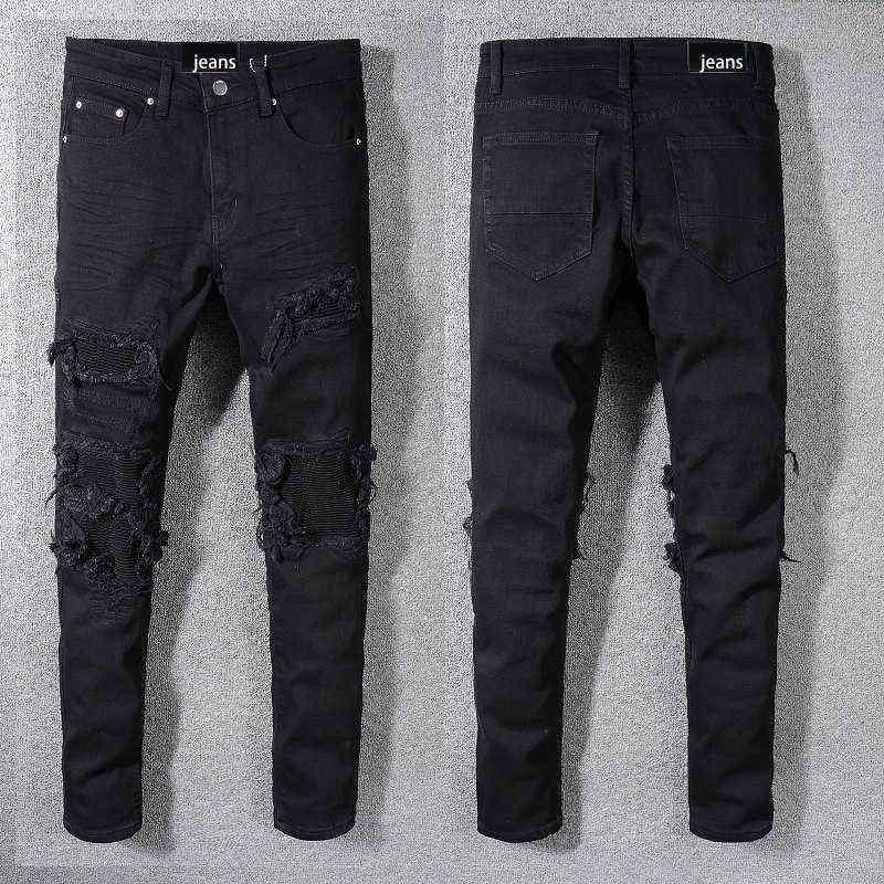 

Designer Men Jeans a mirrs Pants Trend Amirs men's black patch jeans simple slim fit Leggings WkV