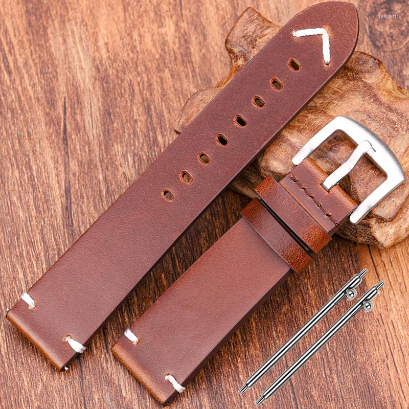 

Watch Bands Genuine Leather Watchband Handmade Oil Wax Cowhide Strap 18mm 20mm 22mm 24mm 4 Colors Vintage Band Accessories