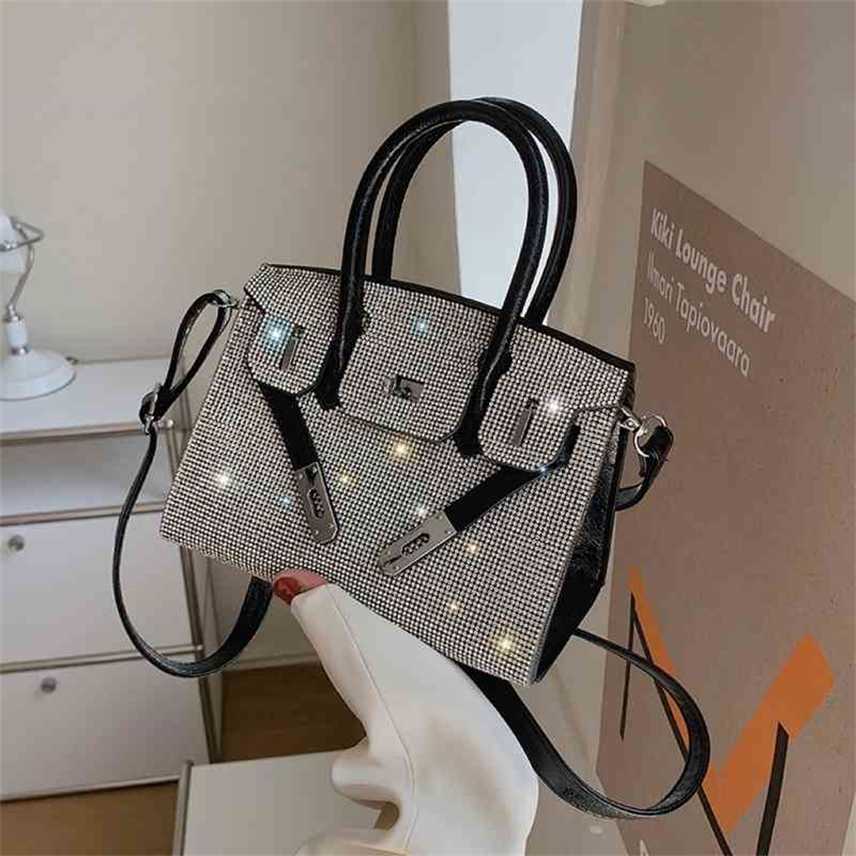 

Rhinestone diamond bag Crossbody Bag women's new fashion sling one shoulder hand Handbags, White