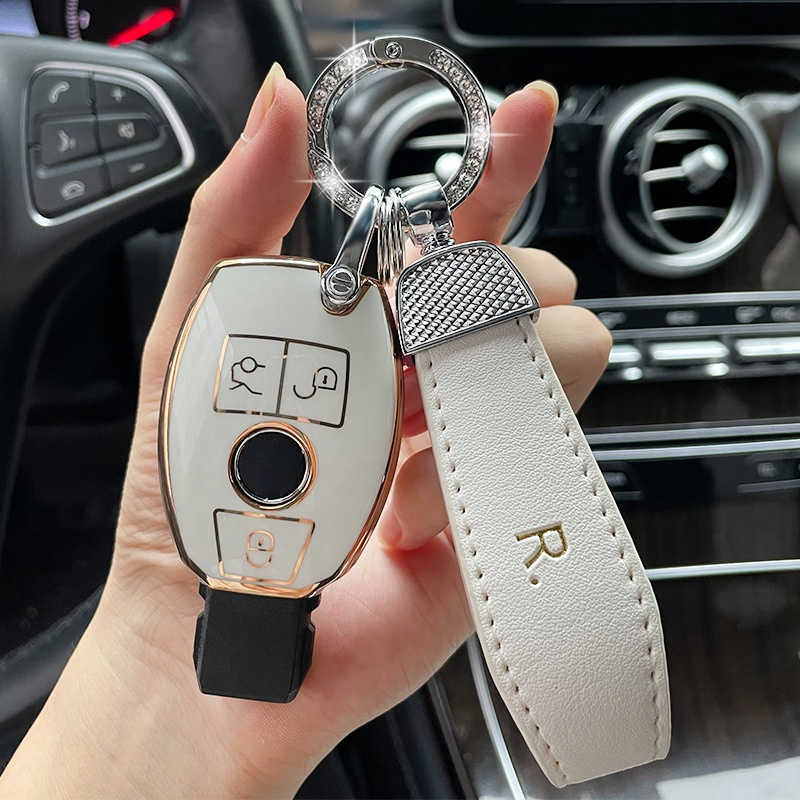 

Car Key Leather Keychain Strap Shiny TPU Car Key Case Cover for Mercedes Benz C Class W204 GLC260 C200 The CIA GLA W205 W212 C S E Class T221110, Green