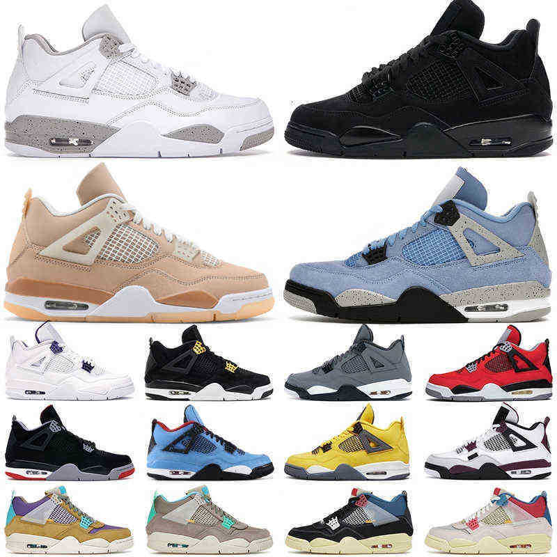 

Mens Outdoor shoes 4s jumpman 4 University Blue Black Cat Shimmer Fire Red Metallic Purple White Oreo men Sports sneakers, Box