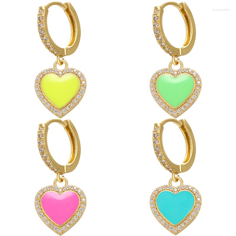 

Hoop Earrings ZHUKOU Enamel Heart For Women CZ Crystal Handmade Dripping Oil Drop Fashion Jewelry Wholesale VE433