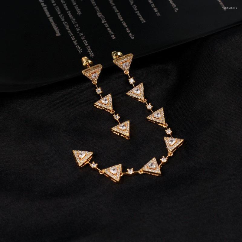 

Stud Earrings Brand Fashion Pearl Jewelry Gold Color Long Triangle Tassel Crystal Design Wedding Party
