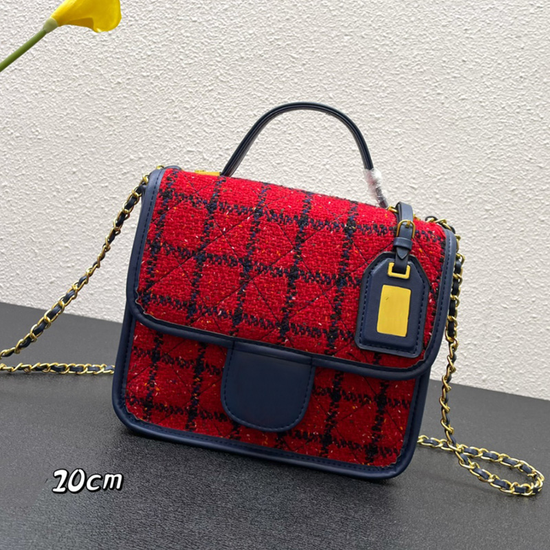 

Womens Designer Classic Mini Woolen Tweed Messenger Bags Aged Gold Metal Hardware Quilted Matelasse Chain Crossbody Shoulder Outdoor Vanity Handbags 20X17CM, Box