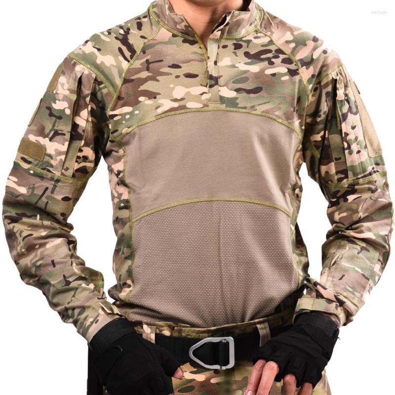 

Men's Polos Outdoor Hunting Shirt Military Clothing Camouflage Uniform Combat Tactical Frog Suit Hiking Sniper Jersey, Cp
