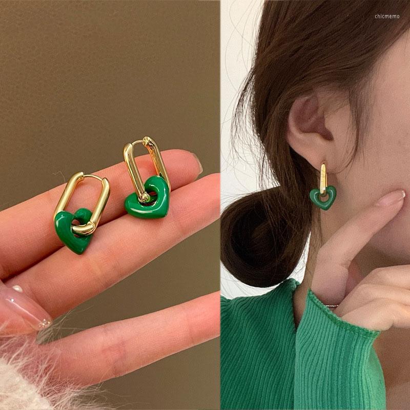 

Hoop Earrings Ins Style Trendy Temperament Heart Ladies Green Alloy Fashion Simple Grace For Women Gifts Jewelry