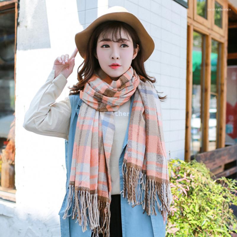 

Scarves Mingjiebihuo Fashion Autumn Winter Comfortable Tassel Long Scarf Wild Warm Thick Plaid Women Cute Dual-use