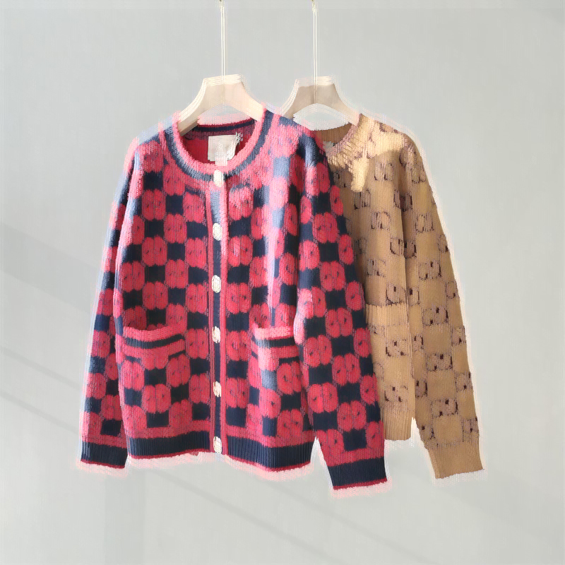

Women's Sweaters jacquard wool boucle cardigan timeless style Autumn Vintage Blouse Knitted Stitch Tops O-Neck Luxury Elegant Female Blusas Mujer, Brown