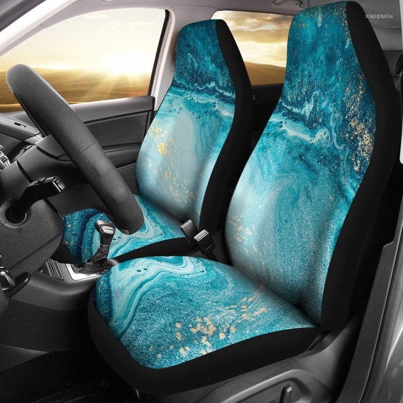 

Car Seat Covers Blue / Green Liquid Marble Print Abstract Pair 2 Front Protector Ac