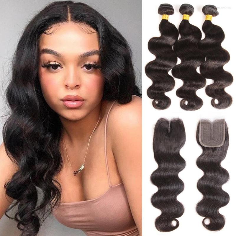 

Human Hair Bulks Brazilian Weave Bundles With Closure Body Wave Middle Part Remy