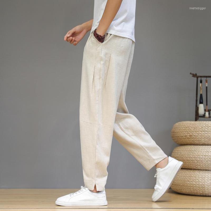 

Men's Pants 2022 Spring Summer Casual Men Linen Fashion Outdoor Lightweight Loose Jogging Sport Big Size Pantalons Hommes D30, Creamy-white