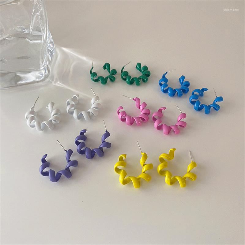 

Hoop Earrings 2022 Fashion Sweet Green Pink Acrylic Resin Spiral Twisted C-Shaped Smooth Irregular Geometric For Women Gifts