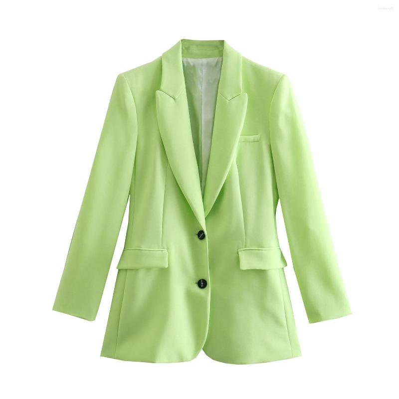 

Women's Suits 2022 Women Fashion Front Button Straight Blazer Coat Vintage Long Sleeve Welt Pockets Female Outerwear Chic Veste Femme, Picture shown