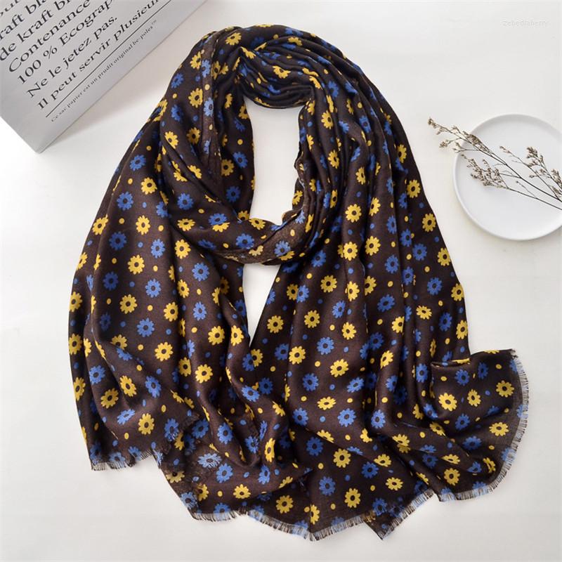

Scarves 2022 Spain Fashion Khaki Polka Floral Viscose Shawl Scarf High Quality Print Wrap Pashmina Snood Bufandas Muslim Hijab 180 90cm