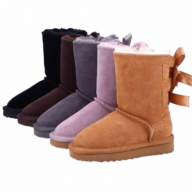 

kids Shoes Genuine Leather Snow Boots for Toddlers Boots With Bows Children Footwear Girls Snow Boots N1mF#, Chocolate