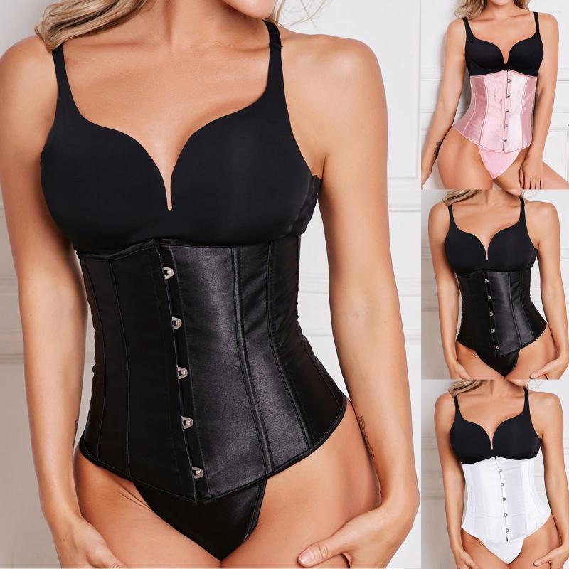

Men's Body Shapers Women Leather Shapewear Lace Up Back Contrast Corset With Thong Shaper Bartender Outfit Sexy Wedding Dress