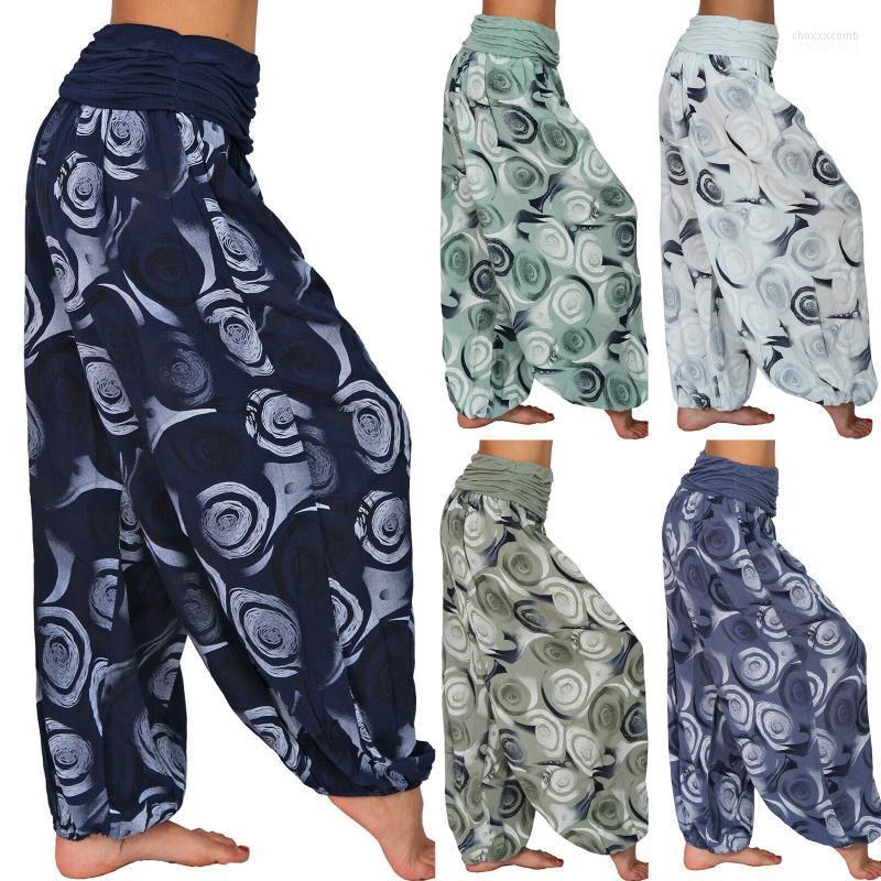 

Women' Pants Women' & Capris Kaftan Spring Autumn Printed Trousers Casual Elastic Waist Pantalon Palazzo Female Straight Loose, Blue