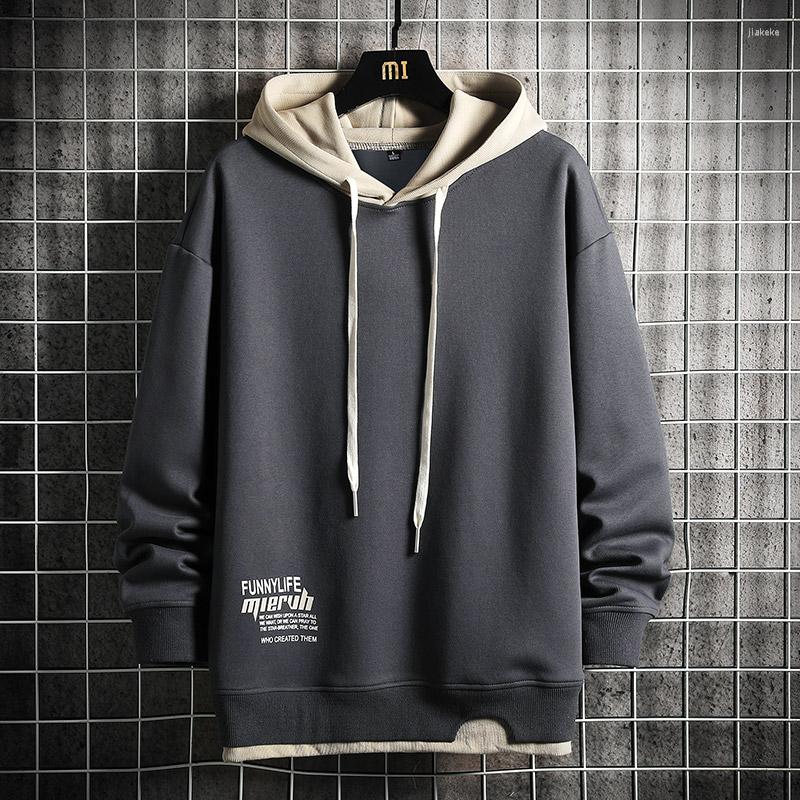 

Men's Hoodies Autumn Patchwork Men High Street 2022 Harajuku Hooded Sweatshirt Mens Fake Two Pieces Hoodie Streetwear Hip Hop Pullover, Black 6950