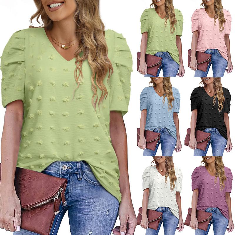 

Women' T Shirts 2022 Summer Chiffon Puff Sleeve Ladies Top Fashion Casual Versatile Loose V-neck Short Solid Color Baby Shirt Women, Gyhjvn002