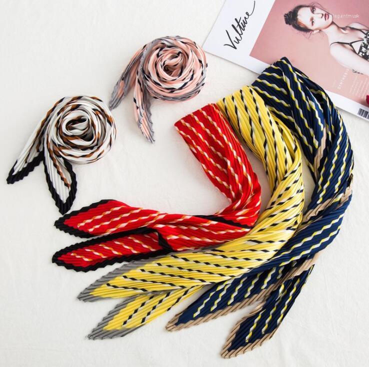 

Scarves Yishine 5colors Wrinkle Neck Scarf Women Stripes Prints Fashion Crepe Kerchief Headband Crumple Handlebag Wraps Scar
