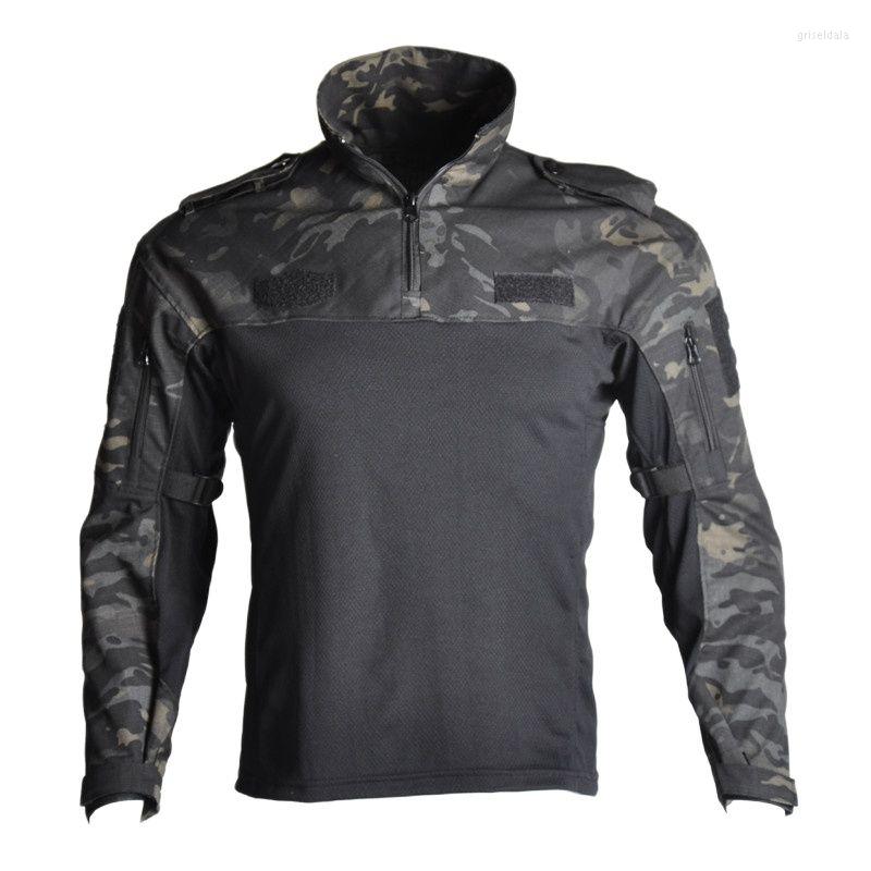 

Men's Polos Hiking Shirts Outdoor T-shirt Military Tactical Shirt Frog Suit Camouflage For Shooting Hunting Cloth, Black