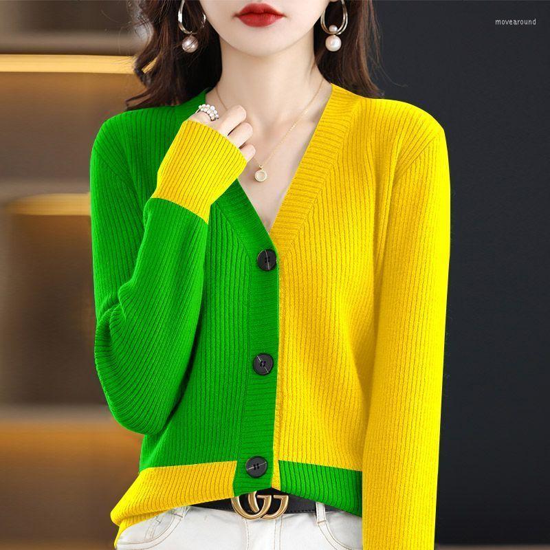 

Women' Knits Autumn Winter Streetwear Loose Casual Patchwork Sweater Women Elegant Fashion All-match Button Up Knitting Coat Ladies, White blue