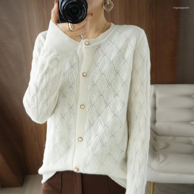 

Women' Knits The Autumn And Winter Round Neck Openwork Cardigan Women' Wool All-Match Knitting Slimming Long-Sleeved Sweater Coat, Black