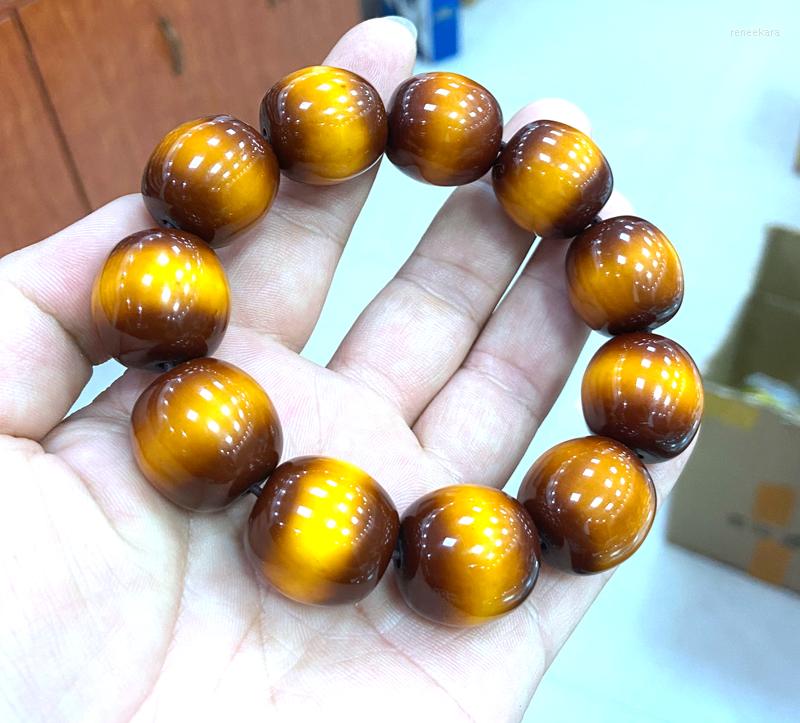 

Strand Huge Certificate 20 21mm Natural Tiger Eye Beeswax Bracelet 7.5"