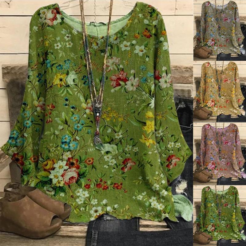 

Women's T Shirts ReeRee Summer Autumn Basic Nylon Polyester Spring/Autumn Spring Print Crewneck Long Sleeve Top Women's 3/4 T-shirt, Green