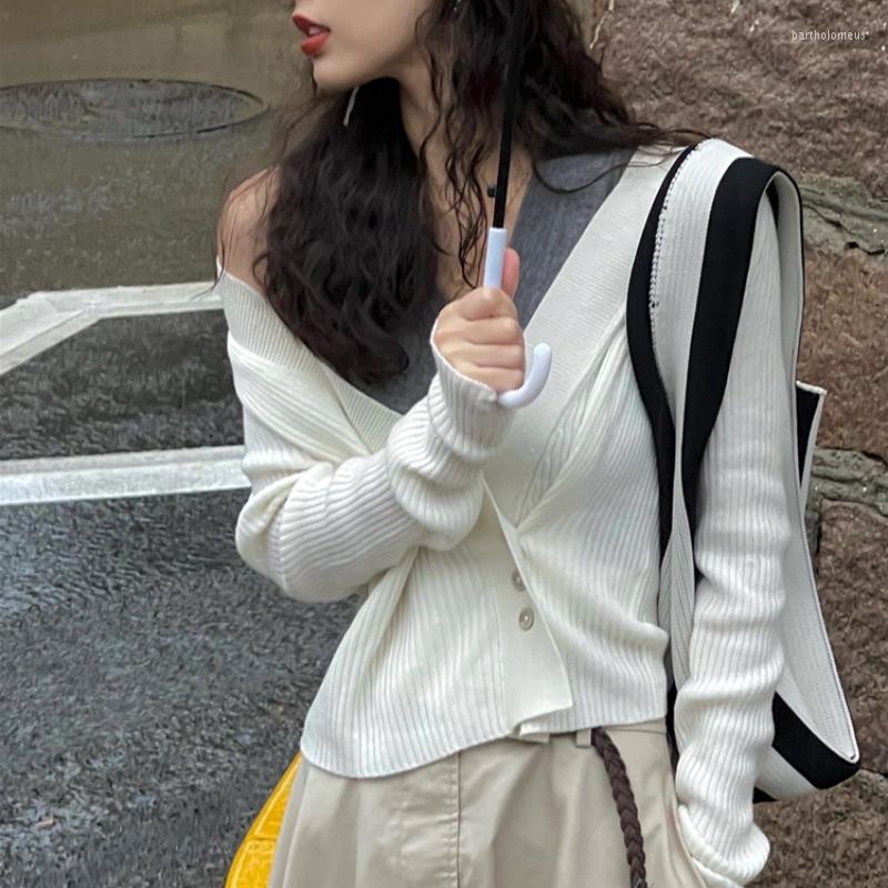 

Women' Knits Women' Wool Blends Slim Knit Cardigan Detachable Two-Piece Multi-Wear V-neck Long Sleeve Female Single Breasted Sweater, Ivory