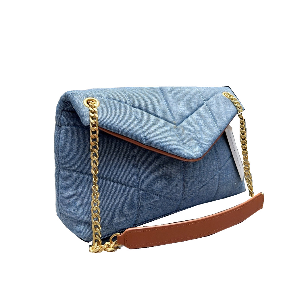 

22 Women's shoulder bag Super popular denim retro style designer chain bag practical and versatile, Blue