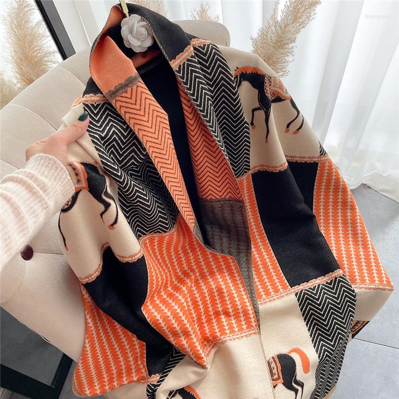 

Scarves 2022 Design Print Women Winter Scarf Cashmere Shawls And Wraps Thick Warm Blanket Double-sided