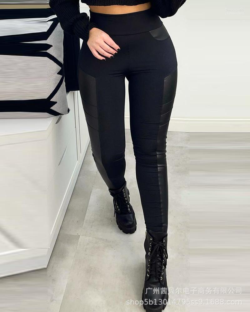 

Women' Pants Women' & Capris 2022 Fashion Pencil Ankle Length Slim Clothing Black Pu Stitching High Waist Tights Women Trousers