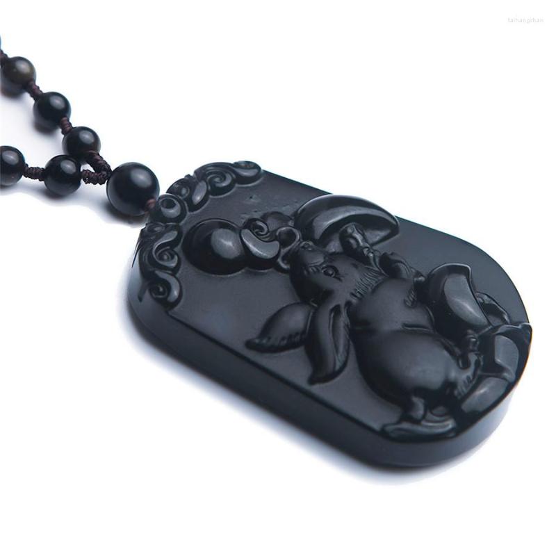 

Pendant Necklaces Natural Black Obsidian Gem Stone Necklace 50x33x10mm