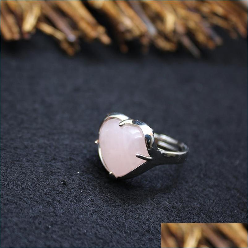 

Solitaire Ring Natural Stone Ring Love Heart Adjustable Pink Quartz Purple Rose Crystal Finger Rings For Women Party Drop Delivery Je Dhxks