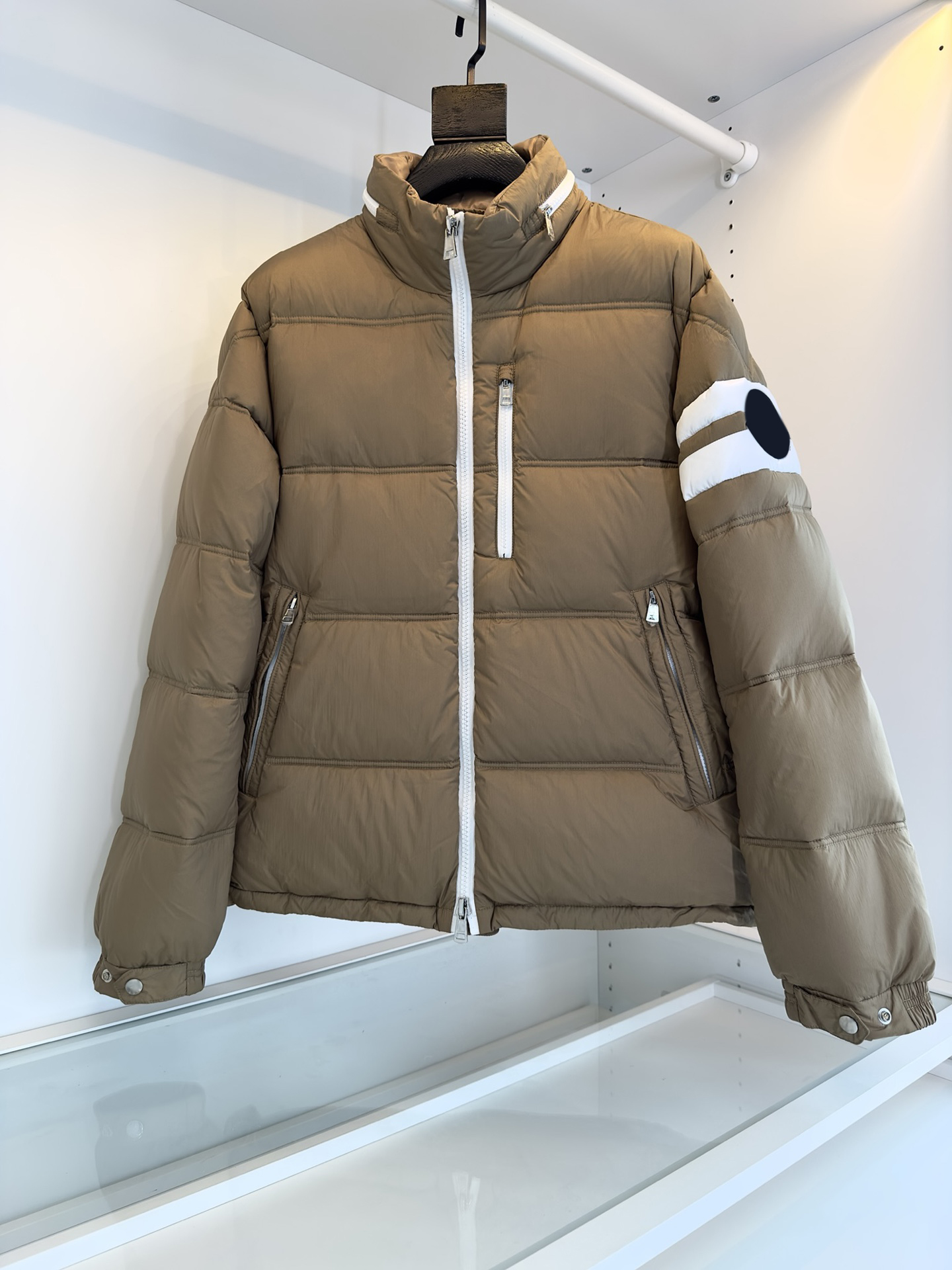 

market down jacket fluffy coat hidden hat men's stand collar duck down brand top khaki women's long sleeve warm size M-XXXL