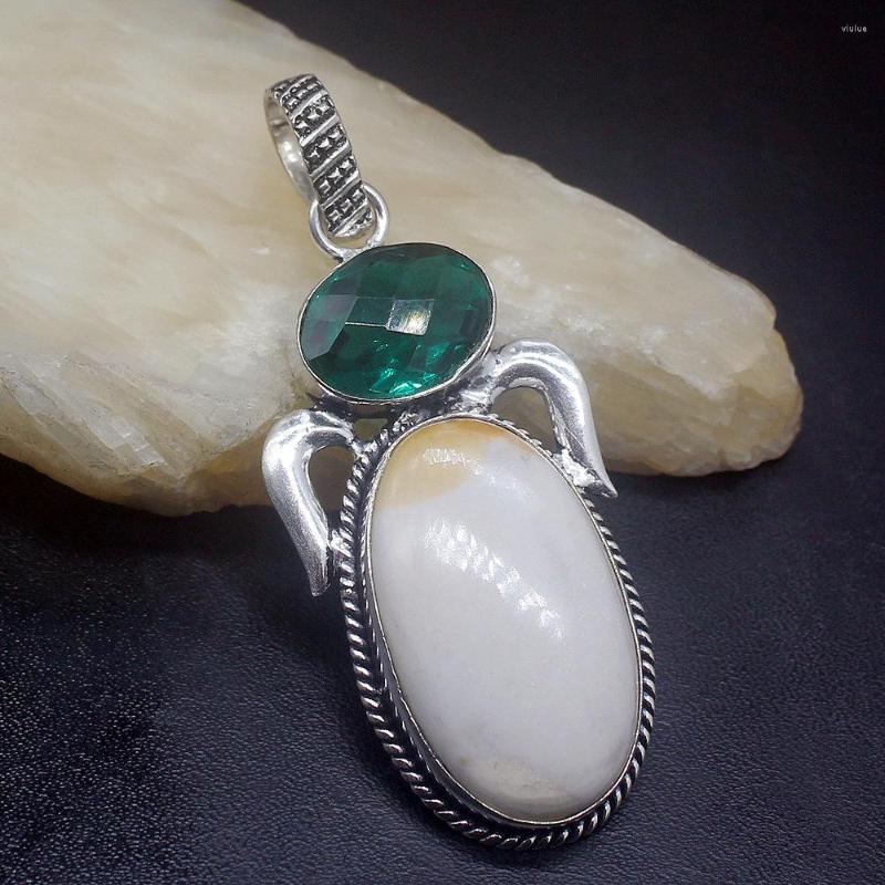 

Pendant Necklaces Gemstonefactory Jewelry Big Promotion 925 Silver Ocean Jasper Green Topaz Gemstone Women Ladies Gifts Necklace 0323