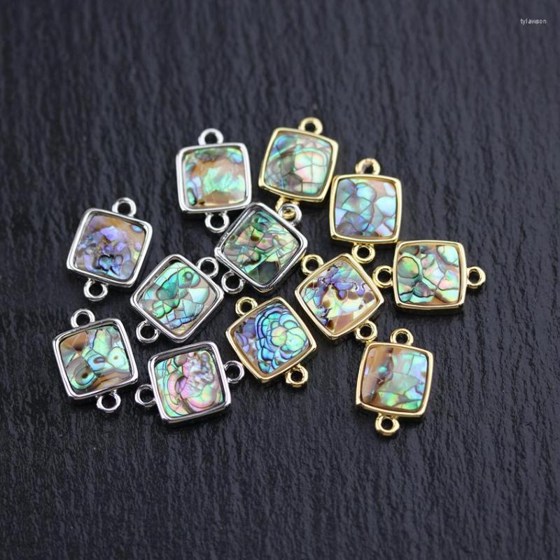 

Pendant Necklaces 10PCS Natural Abalone Shell Square Shape Connectors Jewelry Golden/Silver Plated Copper Double Circles Charms Bracelet