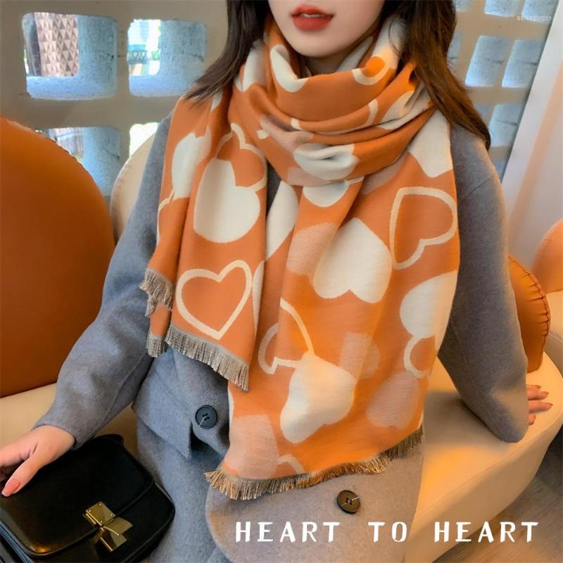 

Scarves 2022 Big Love Women's Scarf Warm And Thick Double-sided Cashmere With Cold Proof Shawl Imitation Tassel